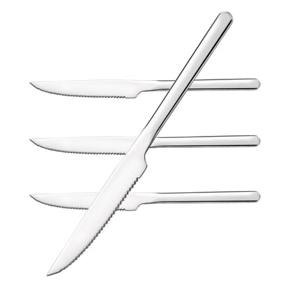4-Piece 9.4-Inch Steak Knife Set, Serrated Stainless Steel Knives | Mirror Polished Finish, Sharp Blades, Dishwasher Safe, for Steak Dinner, BBQ & Daily Dining