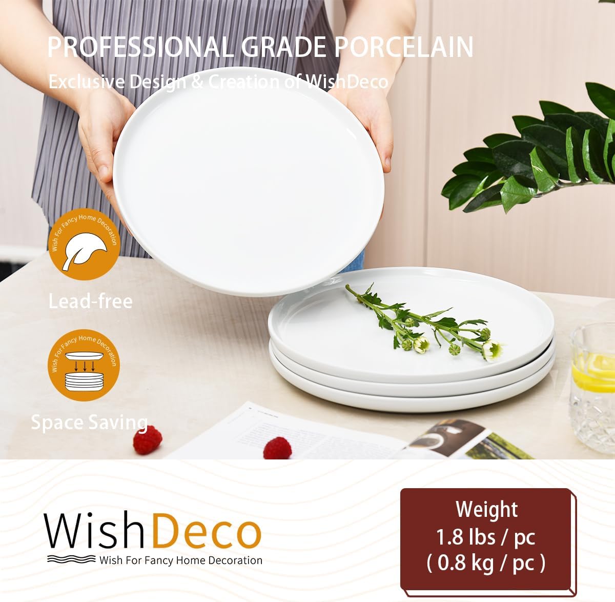 White Dinner Plates Set of 4, Ceramic Dining Plates 10.5 inch, Large Salad Plate, Porcelain Kitchen Plate for Pizza, Steak, Microwave and Dishwasher Safe | Large Salad Plate, Porcelain Kitchen Plate for Pizza, Steak, Microwave Safe