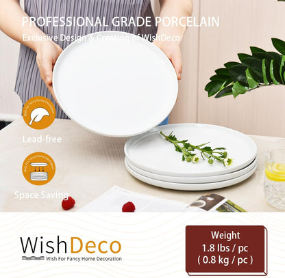 White Dinner Plates Set of 4, Ceramic Dining Plates 10.5 inch, Large Salad Plate, Porcelain Kitchen Plate for Pizza, Steak, Microwave and Dishwasher Safe | Large Salad Plate, Porcelain Kitchen Plate for Pizza, Steak, Microwave Safe