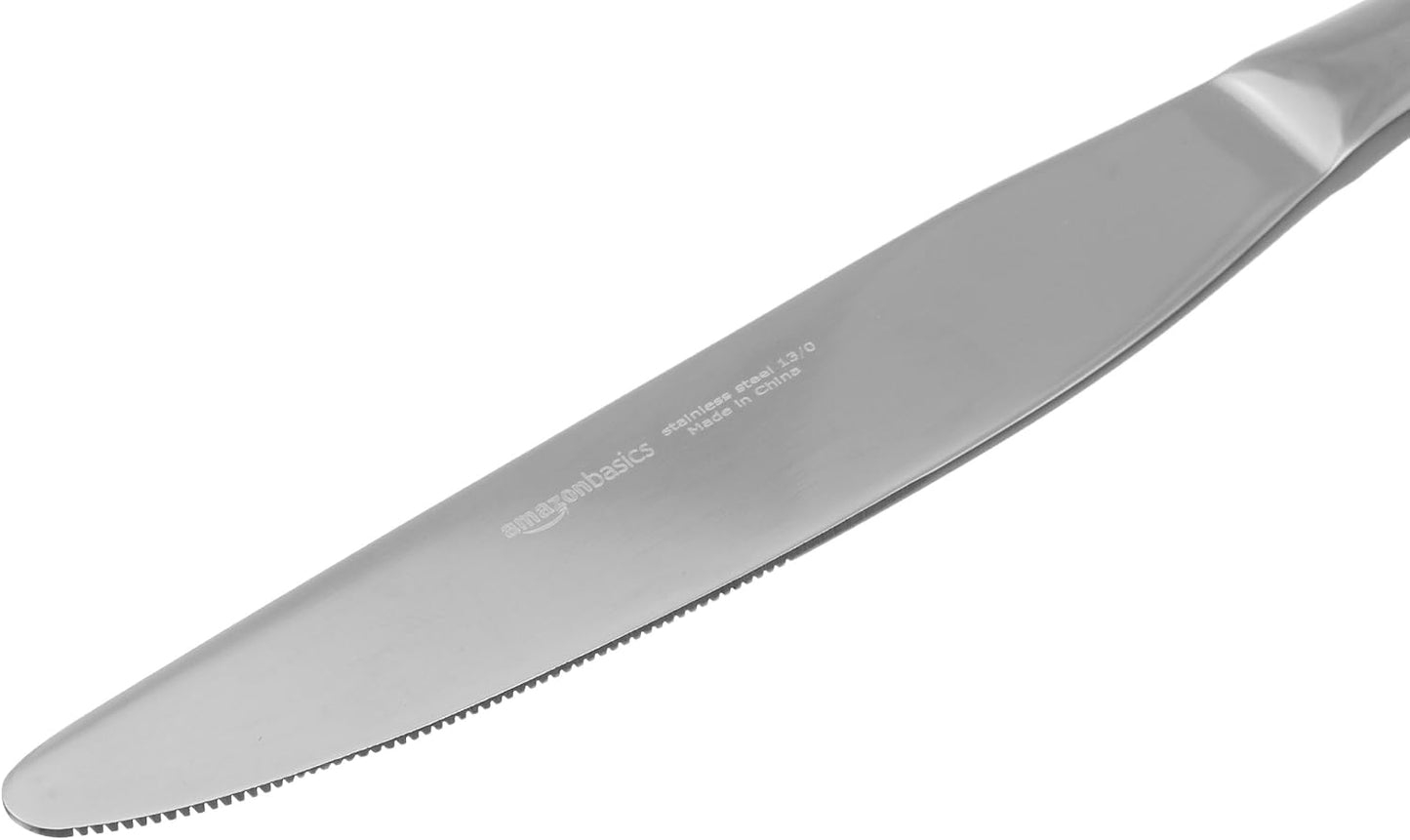 Amazon Basics Stainless Steel Dinner Knives with Round Edge, Silverware, Table Knives, Restaurant Quality, Pack of 12, Silver