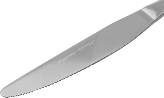 Amazon Basics Stainless Steel Dinner Knives with Round Edge, Silverware, Table Knives, Restaurant Quality, Pack of 12, Silver