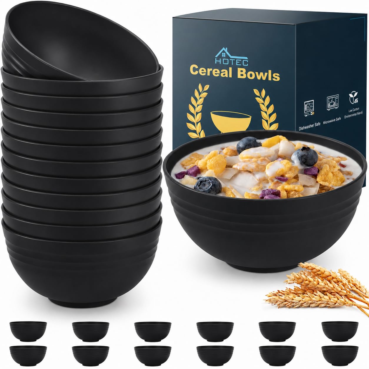 HOTEC BPA Free Unbreakable Wheat Straw Cereal Bowls - Microwave & Dishwasher Safe Soup and Salad Bowls, Set of 8, 26oz, Multicolor