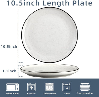 Ceramic White Dinner Plates Set of 6, 10.5 Inch Plates for Kitchen, Microwave Oven and Dishwasher Safe, Modern Dishes Set for Pasta,Steak, Dessert, Salad
