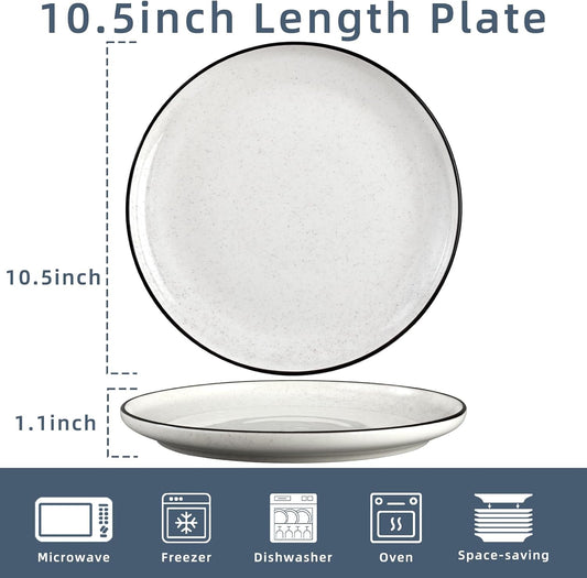Ceramic White Dinner Plates Set of 6, 10.5 Inch Plates for Kitchen, Microwave Oven and Dishwasher Safe, Modern Dishes Set for Pasta,Steak, Dessert, Salad