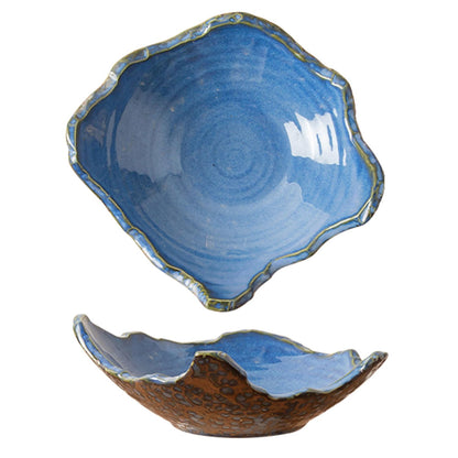 8" Small Ceramic Decorative Bowl 1 Pice – Irregular Rim Reactive Glaze Candy Bowl, Berry Bowl, Entryway Catchall, Japanese Style Fruit Dish for Tabletop or Home Decor (Green Reactive Glaze)
