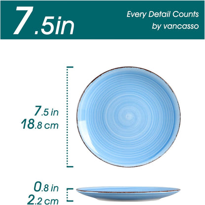 vancasso Bonita Blue Salad Plate Set of 6, 7.5 Inch Ceramic Dinner Plate, Dishwasher and Microwave Safe