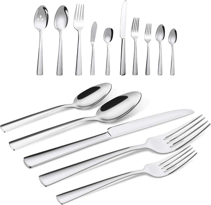 Silverware Set for 8, 45 Piece Stainless Steel Kitchen Utensils Cutlery Set | Gift Package for Wedding Housewarming, Heavy-Duty Steak Knife Fork and Spoon, Dishwasher Safe, Ergonomic Design, Flatware Set