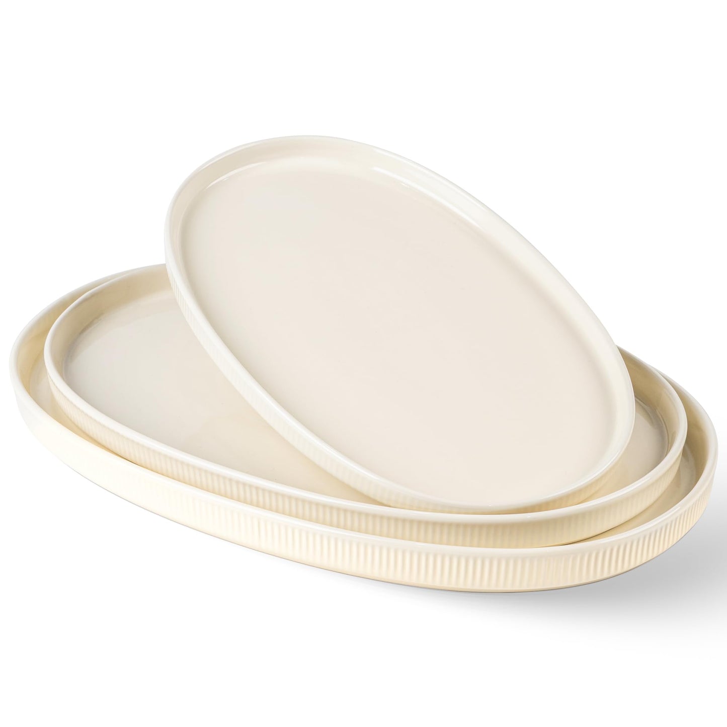 Ceramic Serving Platter Set of 3, Oval Serving Plates and Dishes | 15.6"/14.4"/12.2", Oven & Microwave & Dishwasher Safe, Perfect for Turkey, Parties, Entertaining & Weddings, Cocoa Mocha