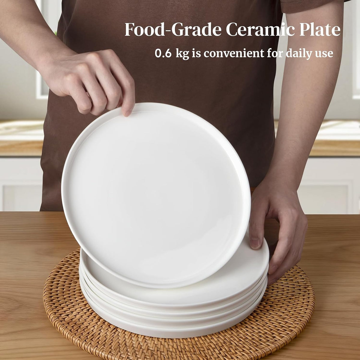 DOWAN 10" Porcelain Dinner Plates Set of 6, Ceramic White Dessert Plates Set for Salad, Pasta, Steak - Appetizer Plates, Dining Plates for Parties, Restaurant - Dishwasher & Microwave Safe - Gifts