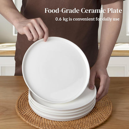 DOWAN 10" Porcelain Dinner Plates Set of 6, Ceramic White Dessert Plates Set for Salad, Pasta, Steak - Appetizer Plates, Dining Plates for Parties, Restaurant - Dishwasher & Microwave Safe - Gifts