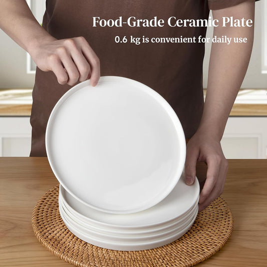 DOWAN 10" Porcelain Dinner Plates Set of 6, Ceramic White Dessert Plates Set for Salad, Pasta, Steak - Appetizer Plates, Dining Plates for Parties, Restaurant - Dishwasher & Microwave Safe - Gifts