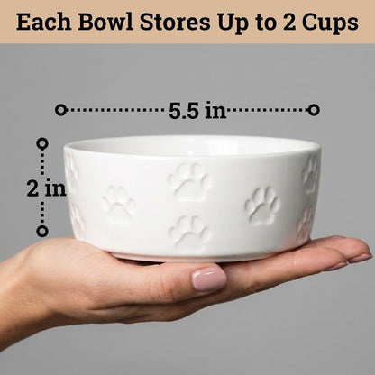 Ceramic Dog Bowl Set of 2 with Anti-Skid Base, 5.5"W x 2"H, 2 Cup Capacity | Thick Ceramic, Dishwasher Safe, Anti-Skid Rubber Base, 2 Cups per Bowl, Ceramic Food and Water Bowls Set of 2 for Small Dogs