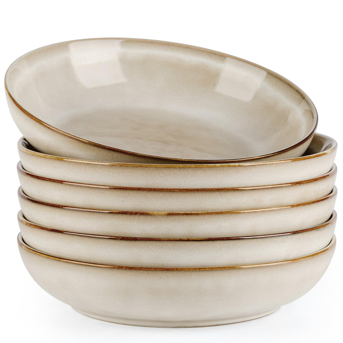 AmorArc 8.5’’ Ceramic Pasta Bowls Set of 4, 36oz Large Stoneware Bowls Set | Large Dinner Serving Bowls Set, Wide Bowl Plate for Pasta,Salad, Soup, Microwave Safe, Reactive Glaze-Cappuccino