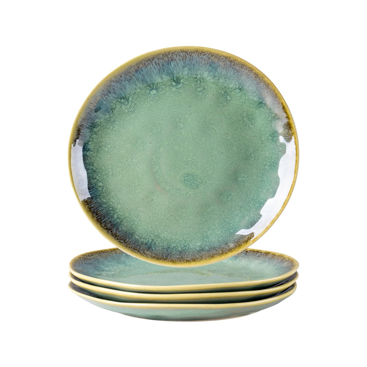 Henten Home Ceramic Dinner Plate Set, 11 Inch Porcelain Pizza, Pasta, Salad Plates, Irregular Shape Steak Plates Set of 4, Stoneware Serving Dishes for Kitchen (Green)