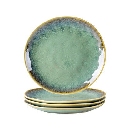 Henten Home Ceramic Dinner Plate Set, 11 Inch Porcelain Pizza, Pasta, Salad Plates, Irregular Shape Steak Plates Set of 4, Stoneware Serving Dishes for Kitchen (Green)