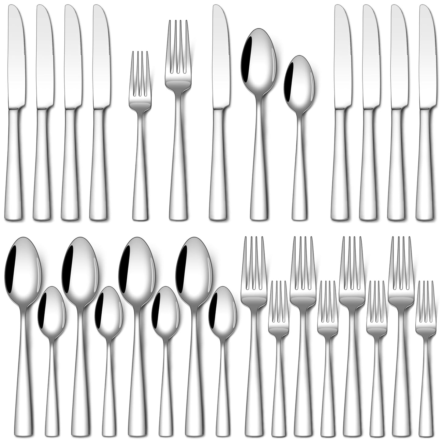 Stapava 40 Piece Silverware Set, Food-Grade Stainless Steel Flatware Sets for 8 Mirror Polished Cutlery Utensil Sets Include Dinner Knives Spoons and Forks Set Dishwasher Safe for Home Restaurant