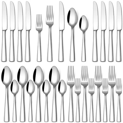 Stapava 40 Piece Silverware Set, Food-Grade Stainless Steel Flatware Sets for 8 Mirror Polished Cutlery Utensil Sets Include Dinner Knives Spoons and Forks Set Dishwasher Safe for Home Restaurant