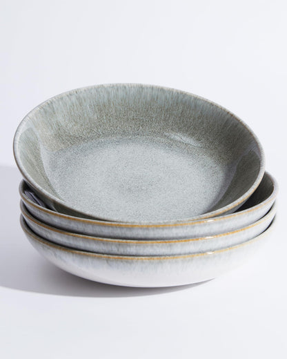 8.75 Inch Large Ceramic Pasta Bowls, 32 Oz Reactive Glaze Stoneware Pasta Serving Bowls Set of 4 for Kitchen, Wide Bowls for Fruit,Pasta,Salad,Soup, Scratch Resistant-Brown and Green