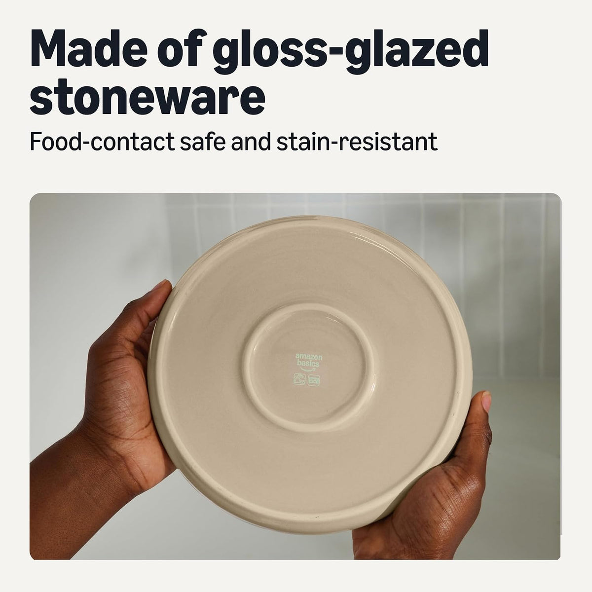 Amazon Basics Glazed Stoneware Salad Plates, Ceramic 4-Piece Set, Microwave, Freezer and Dishwasher-Safe, Stain-Resistant, 8.3 in., Linen Gray