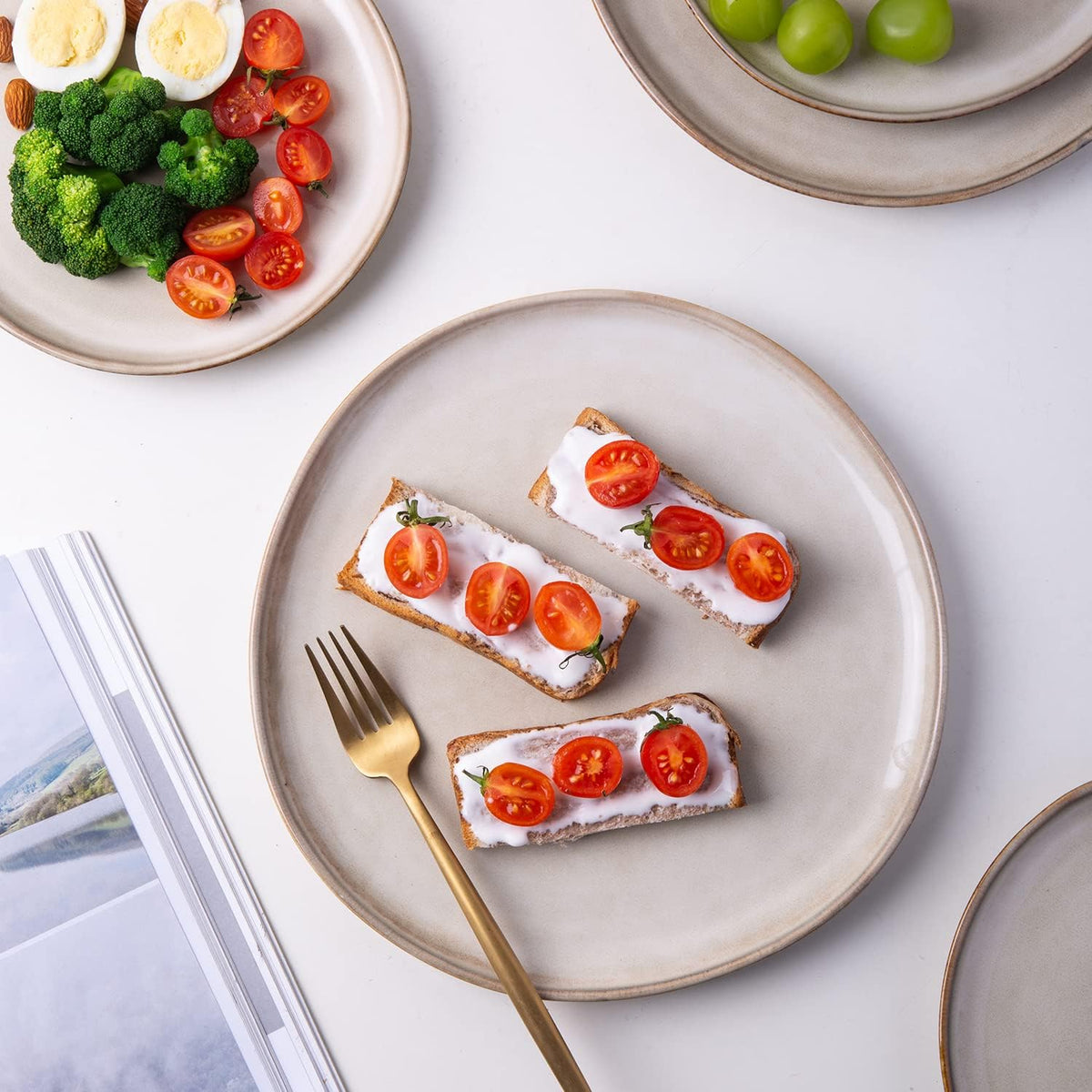 AmorArc Ceramic Plates Set of 6,8.5 Inch Stoneware Small Dinner Plates Set | Handmade Reactive Glaze Rustic Plates s for Dessert,Salad,Appetizer,Dinner ,Microwave & Dishwasher Safe,Scratch Resistant