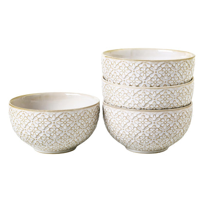 26 Oz Cereal Bowls Set of 4 - Ceramic Soup Bowl for Kitchen, Porcelain Embossed Serving Bowls for Salad, Pho, Breakfast, Ramen, Rice, 6 inch, Dishwasher Microwave Safe, Housewarming Decor