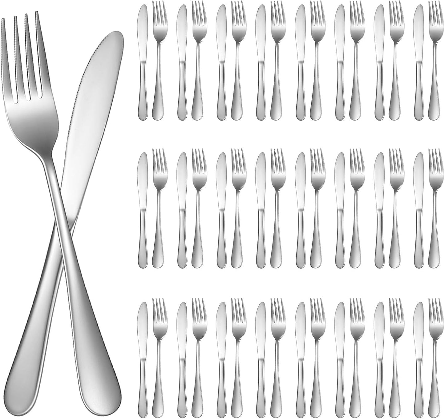 SHENLIU 50 Pieces Stainless Steel Fork and Knife Set, 8 inches Silverware Set with 25 Dinner Knives and 25 Dinner Forks, Dishwasher Safe Tableware Cutlery for Kitchen Restaurant Home