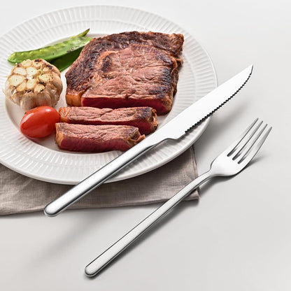 4-Piece 9.4-Inch Steak Knife Set, Serrated Stainless Steel Knives | Mirror Polished Finish, Sharp Blades, Dishwasher Safe, for Steak Dinner, BBQ & Daily Dining
