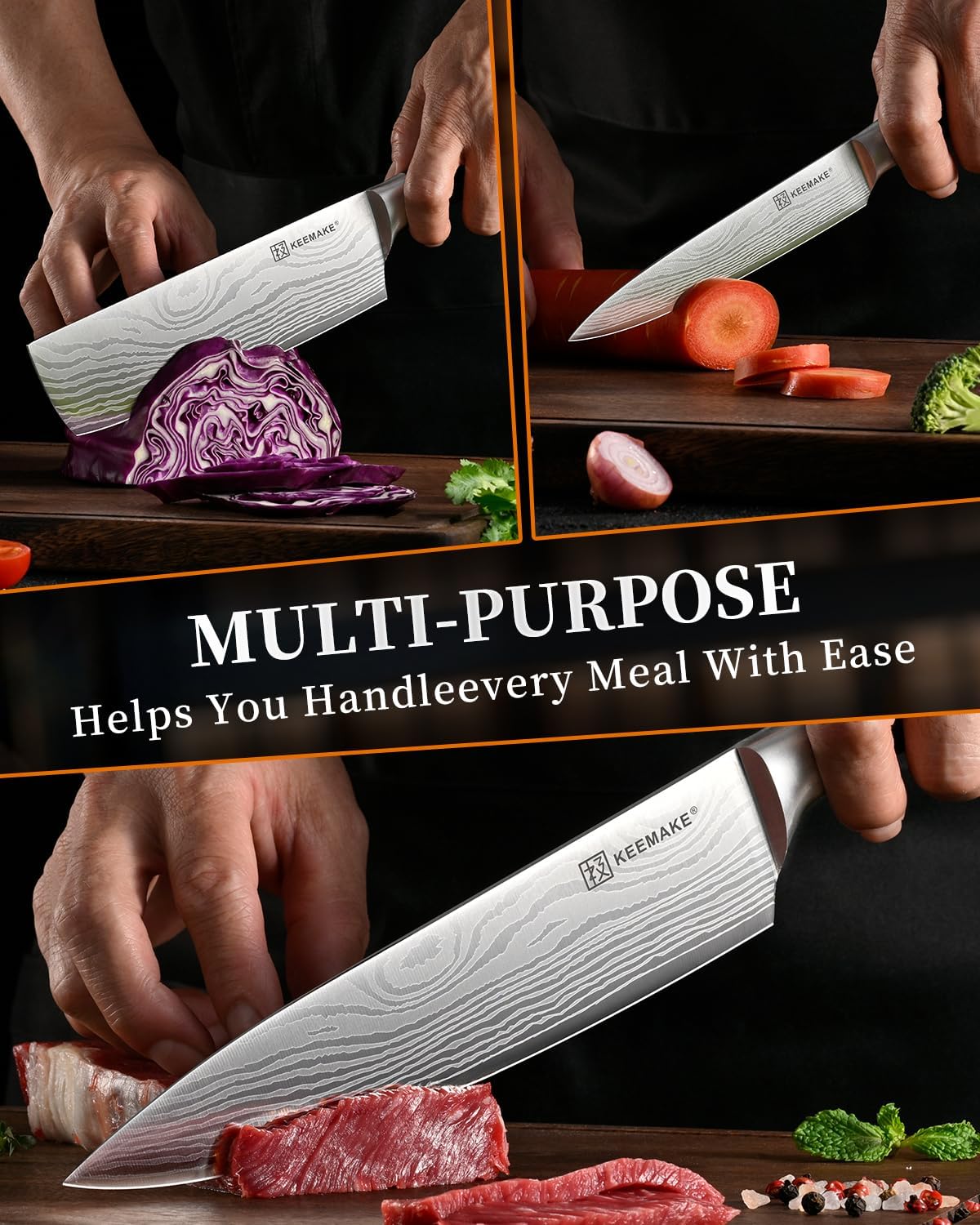 3 Pieces Kitchen Knife Set, Professional Ultra Sharp Chef Knife Set | Japanese High Carbon Stainless Steel with Pakkawood Handle, Kitchen Gadgets, Unique Gifts for Women Men