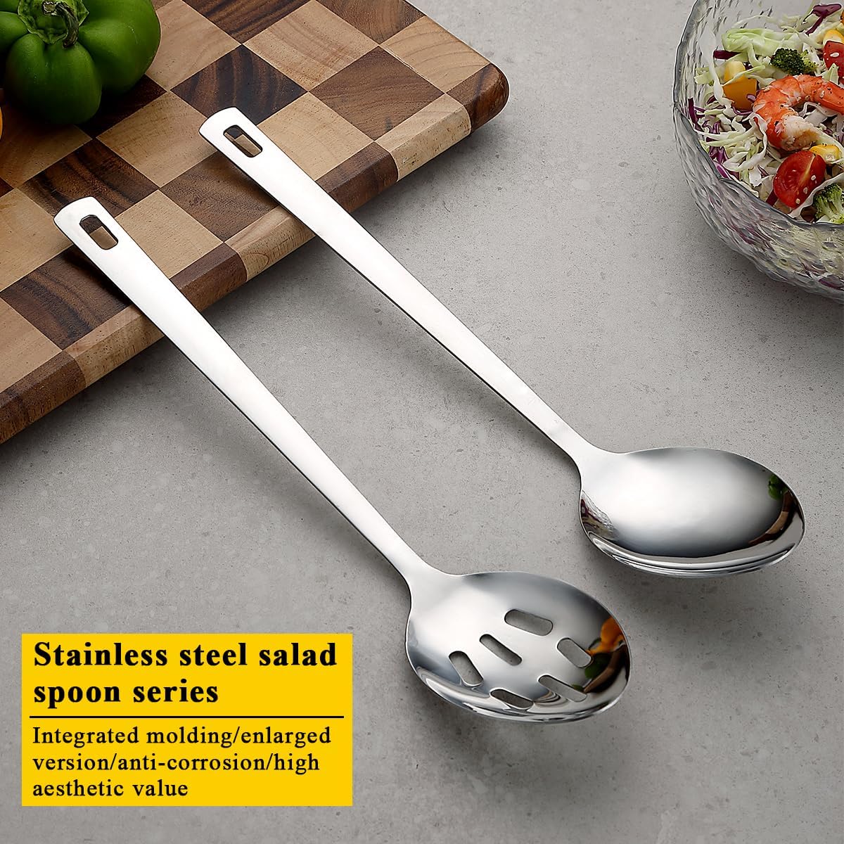 Kyraton Cooking Spoon Set, Stainless Steel Kitchen Cooking Serving, Solid Spoon, Slotted Spoon, Heat Resistant Handle, Dishwasher Safe, Easy to Clean