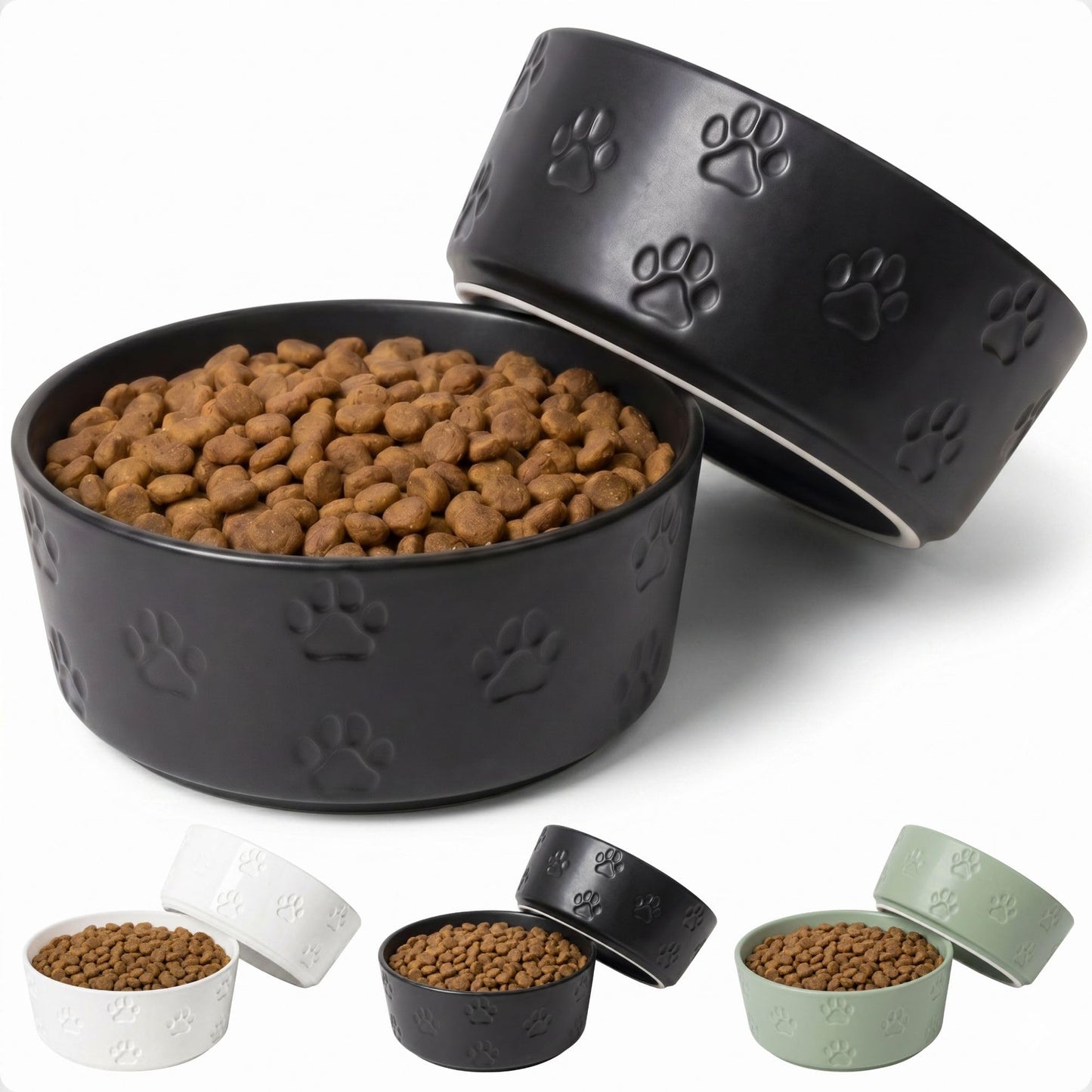 Ceramic Dog Bowl Set of 2 with Anti-Skid Base, 5.5"W x 2"H, 2 Cup Capacity | Thick Ceramic, Dishwasher Safe, Anti-Skid Rubber Base, 2 Cups per Bowl, Ceramic Food and Water Bowls Set of 2 for Small Dogs