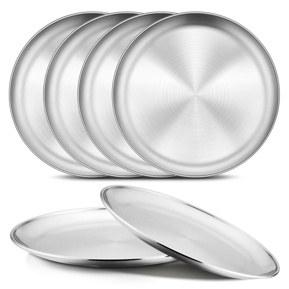 Onader 4-Piece Stainless Steel Plates, 8 Inch 304(18/8) Metal Round Dinner Plate, Kids Toddlers Dishes for Serving, Dishwasher Safe