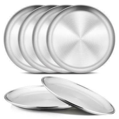 Onader 4-Piece Stainless Steel Plates, 8 Inch 304(18/8) Metal Round Dinner Plate, Kids Toddlers Dishes for Serving, Dishwasher Safe
