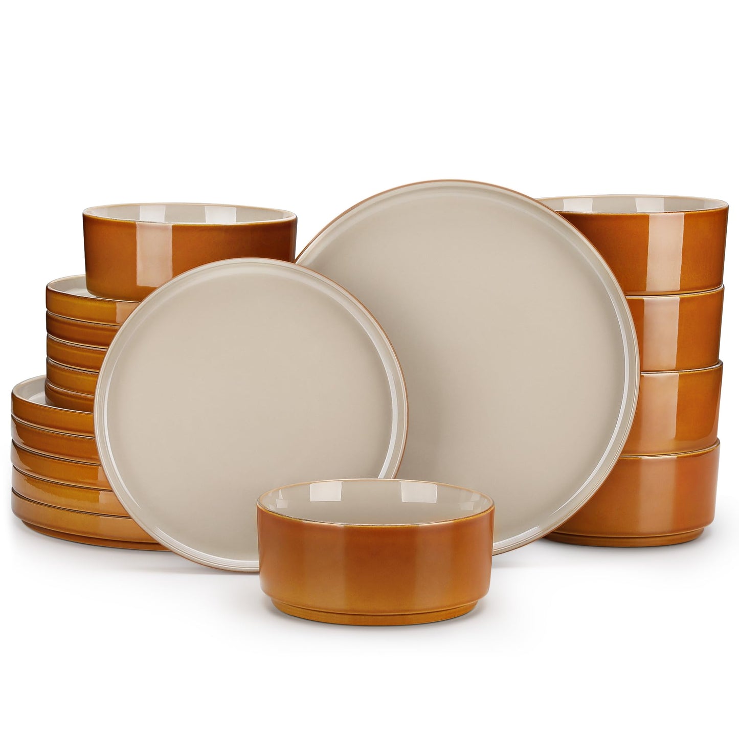 vancasso ONION Ceramic Dinnerware Sets, 12 Pieces Stoneware Plates and Bowls Sets for 4, Reactive Glaze Dishes Set for Kitchen, Dishwasher and Microwave Safe, Blue