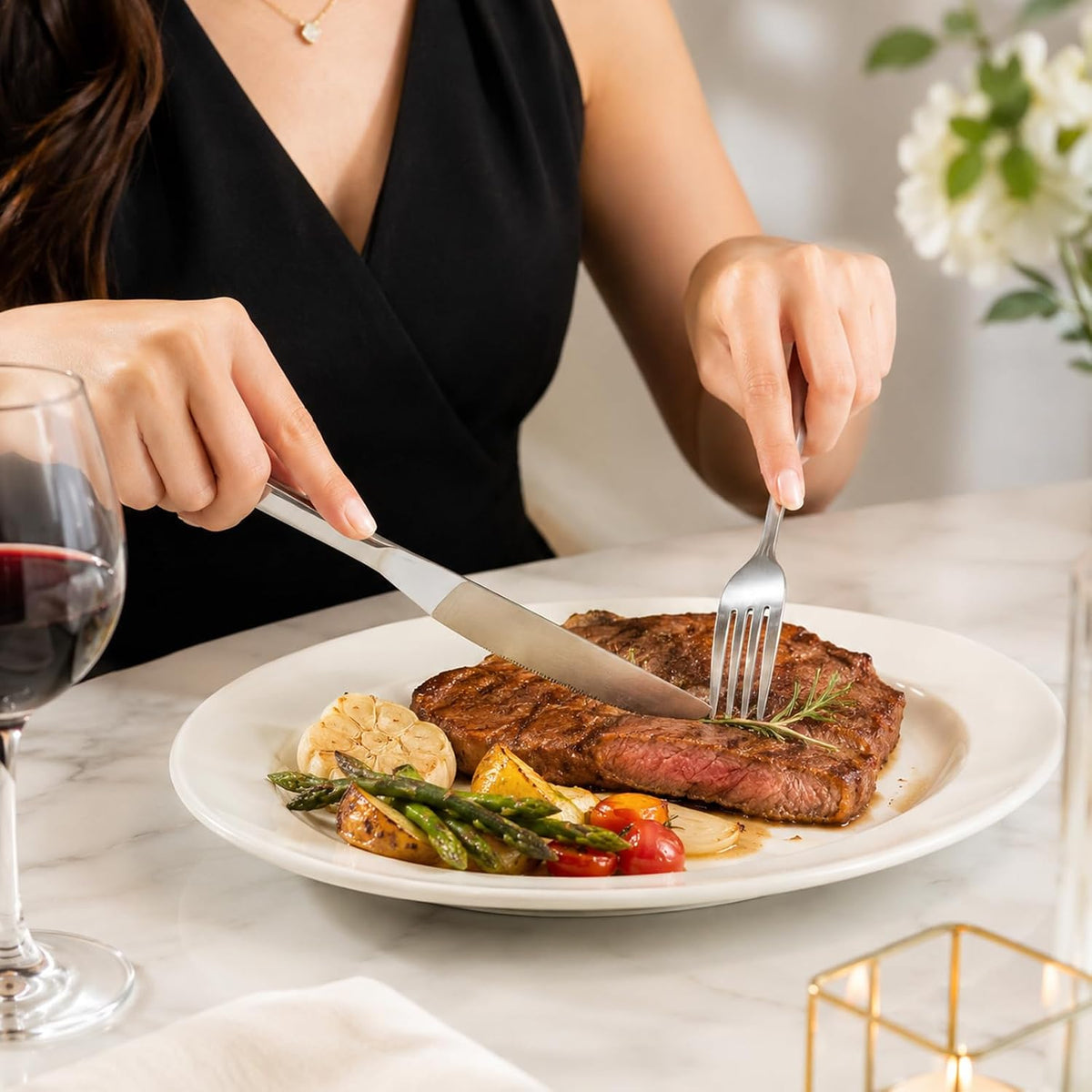 50 Pcs Forks and Knives Set | Stainless Steel Silver Fork and Knife Set for Kitchen Restaurant Home (Fork: 8.27 x 0.79 In, Knife: 8.1 x 0.79 In)