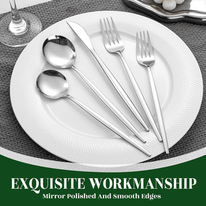 NOCCUR 40-Piece Stainless Steel Silverware Set for 8 - Utensils Set Include Knives Spoons and Forks - Mirror Polished for Home&Party