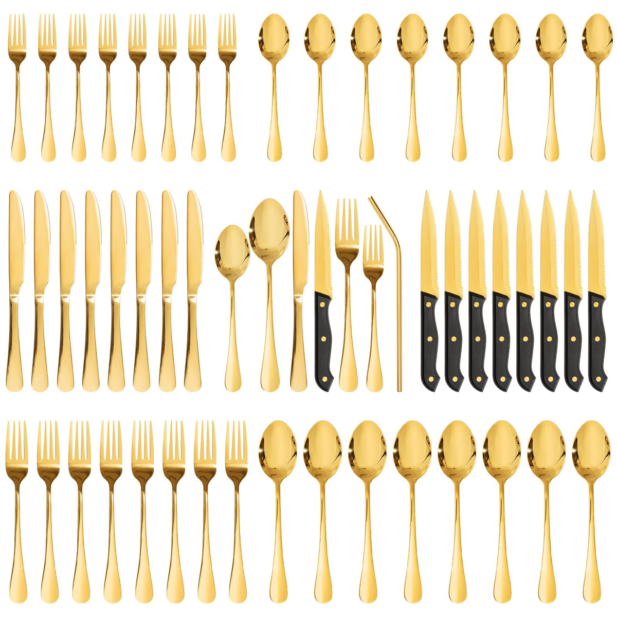 Astercook Silverware Set with Steak Knives 24-Piece Flatware Set for 4 Food-Grade Stainless Steel Cutlery Set Mirror Polished Utensils Set Include Spoons and Forks for Home Kitchen Restaurant