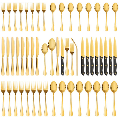 Astercook Silverware Set with Steak Knives 24-Piece Flatware Set for 4 Food-Grade Stainless Steel Cutlery Set Mirror Polished Utensils Set Include Spoons and Forks for Home Kitchen Restaurant