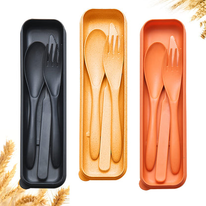 Reusable Travel Utensils Set with Case, 4 Sets Wheat Straw Portable Knife Fork Spoons Cutlery, Eco-Friendly BPA Free Plastic Tableware for Kids Adults Travel Picnic Camping Utensils