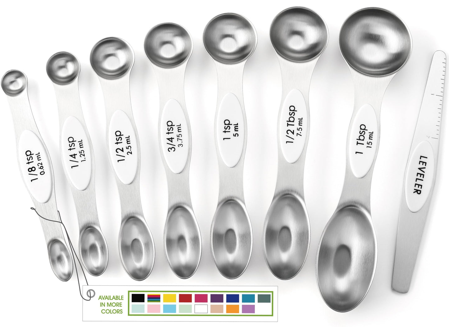 Spring Chef Stainless Steel Magnetic Measuring Spoons Set of 8, Black | Dual Sided Metal Teaspoon & Tablespoon Measuring Spoons with Leveler for Dry & Liquid Ingredients, Nesting, Dishwasher Safe