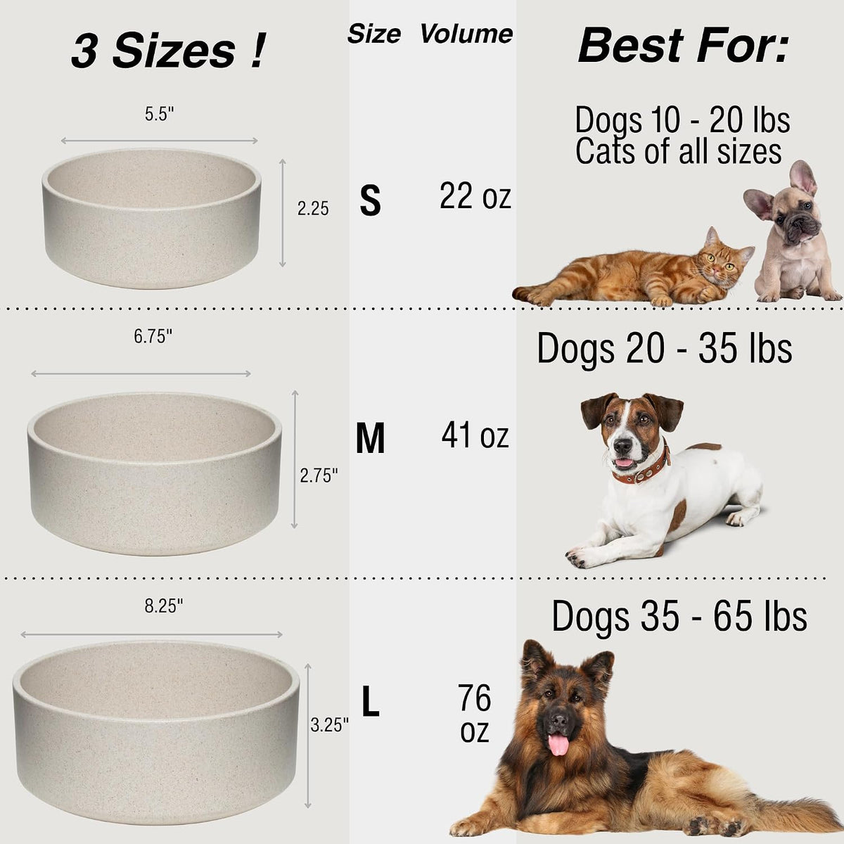 Loving Pets - Dolce Bamboo - Eco-Friendly Pet Bowls & Dishes for Dog, Cats, Puppy Food and Water Dish -Sustainable and Dishwasher Safe, Made with Real Bamboo (Small, Oat-Beige)