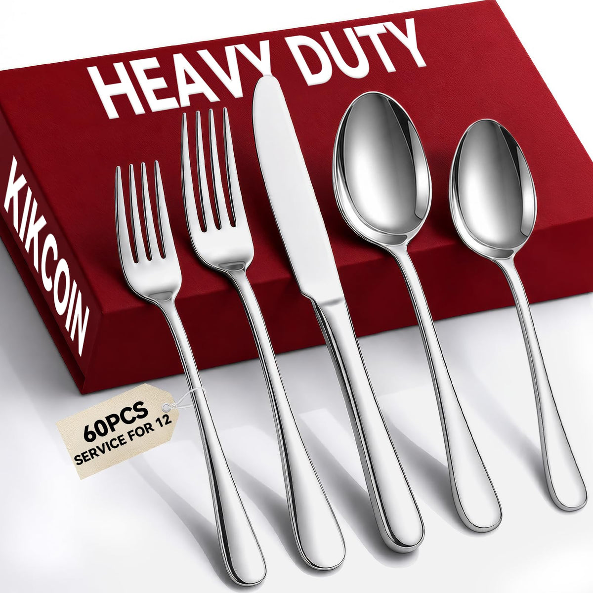KIKCOIN 40 Pack Silverware Set for 8, Food-Grade Stainless Steel Flatware Set, Heavy Duty Mirror Polished Cutlery Utensils Set with Knives Spoons and Forks Set for Home Kitchen Restaurant Wedding