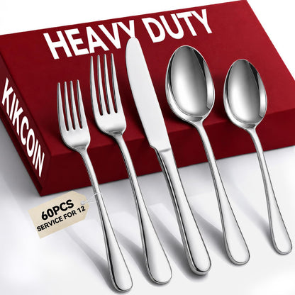 KIKCOIN 40 Pack Silverware Set for 8, Food-Grade Stainless Steel Flatware Set, Heavy Duty Mirror Polished Cutlery Utensils Set with Knives Spoons and Forks Set for Home Kitchen Restaurant Wedding