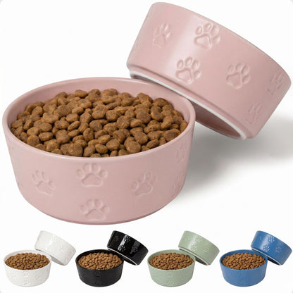 Ceramic Dog Bowl Set of 2 with Anti-Skid Base, 5.5"W x 2"H, 2 Cup Capacity | Thick Ceramic, Dishwasher Safe, Anti-Skid Rubber Base, 2 Cups per Bowl, Ceramic Food and Water Bowls Set of 2 for Small Dogs