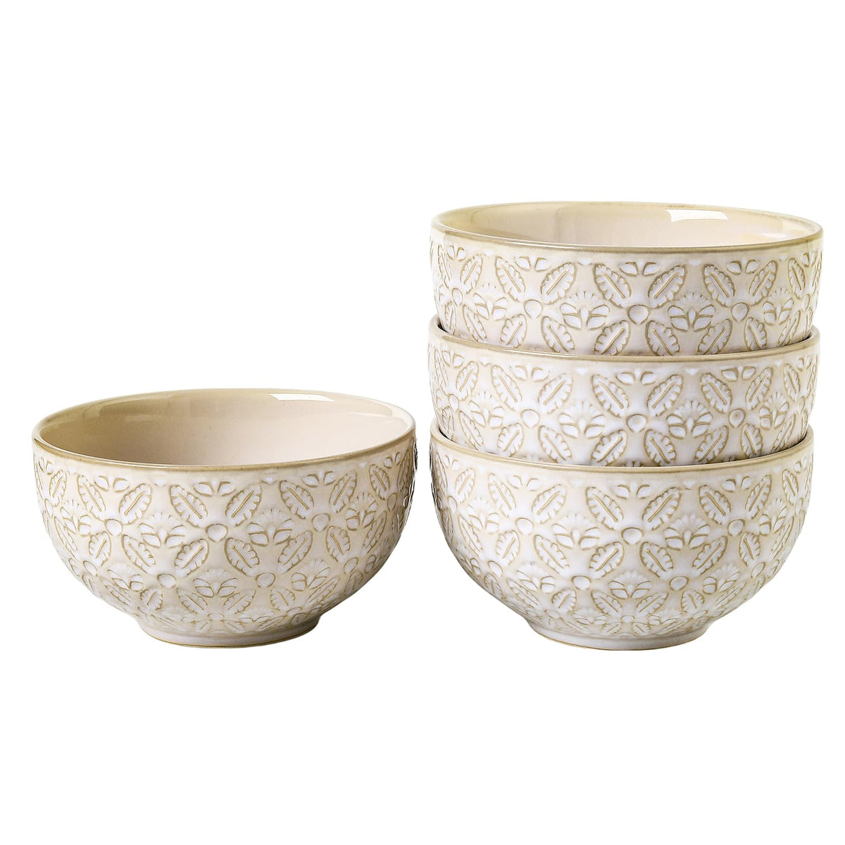 26 Oz Cereal Bowls Set of 4 - Ceramic Soup Bowl for Kitchen, Porcelain Embossed Serving Bowls for Salad, Pho, Breakfast, Ramen, Rice, 6 inch, Dishwasher Microwave Safe, Housewarming Decor