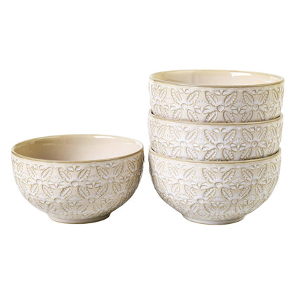 26 Oz Cereal Bowls Set of 4 - Ceramic Soup Bowl for Kitchen, Porcelain Embossed Serving Bowls for Salad, Pho, Breakfast, Ramen, Rice, 6 inch, Dishwasher Microwave Safe, Housewarming Decor