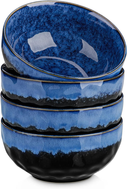 vancasso Starry 24oz Bowls for Soup, Ceramic Blue bowls Set of 4 | Deep Bowls for Cereal, Salad and Oatmeal, Dishwasher & Microwave Oven Safe