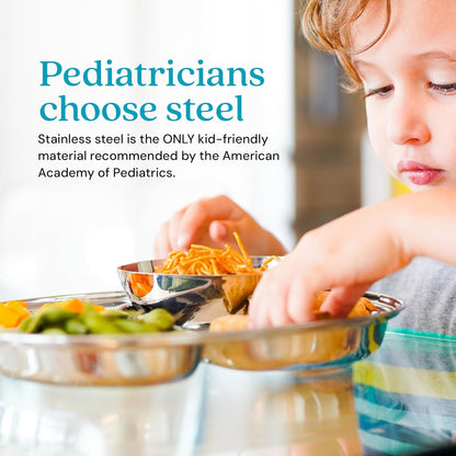 Ahimsa Stainless Steel Kids Divided Plate, Classic Stainless, 1 Plate | Pediatrician Designed, Food Grade Stainless Steel Toddler Plate, Non-Toxic & BPA Free, Dishwasher Safe, Break Resistant