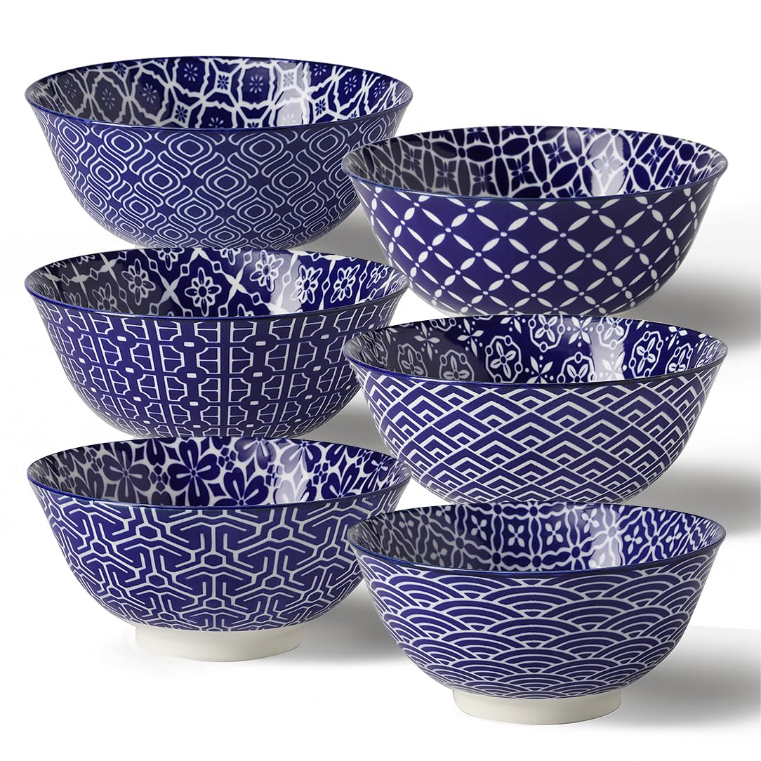 Metahom Ceramic Cereal Bowls, 23 Oz Colorful Soup Bowls, Deep Porcelain Bowl Set for Salad, Dessert, Pasta, Ice Cream,Set of 6