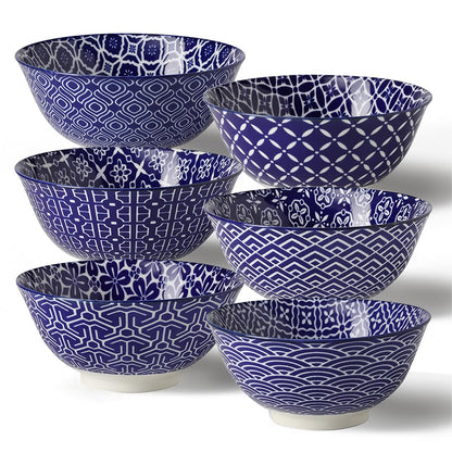 Metahom Ceramic Cereal Bowls, 23 Oz Colorful Soup Bowls, Deep Porcelain Bowl Set for Salad, Dessert, Pasta, Ice Cream,Set of 6