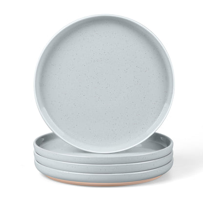 LIANYU Dinner Plates Set of 4, 10.5 Inch Stoneware Plate for Kitchen Dining, Large & Round Ceramic Salad Dishes Set, Microwave, Oven & Dishwasher Safe, Scratch Resistant, Stackable, Snowy White